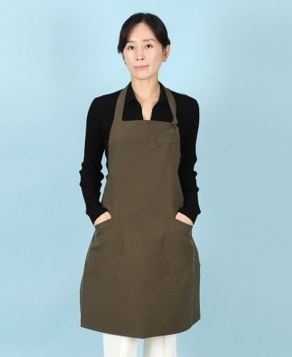 유폼 끈매듭 목걸이형 코지 고신축 앞치마 카키 제작은 티팜