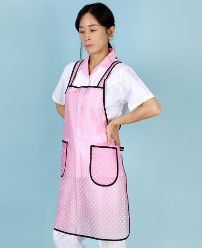 유폼 우레탄 도트 패턴 방수 파이핑 앞치마(소) 핑크 제작은 티팜
